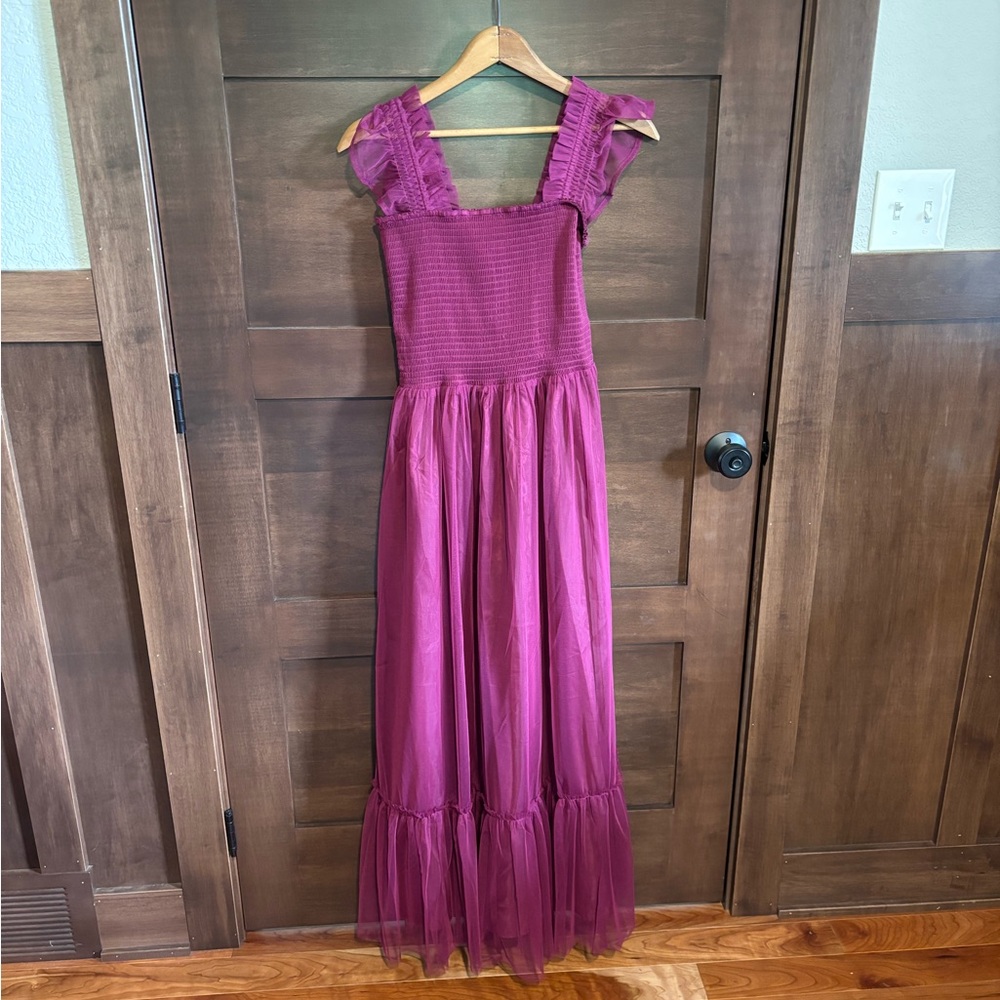 MELLODAY Fuchsia Ruffle Strap Maxi Dress